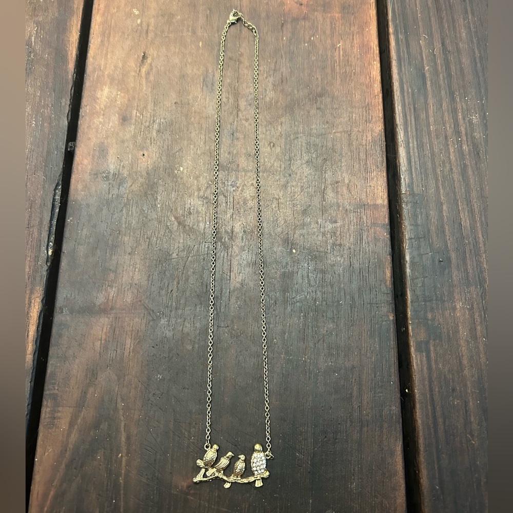 Gold Momma and baby Bird Pendant Necklace with rhinestones